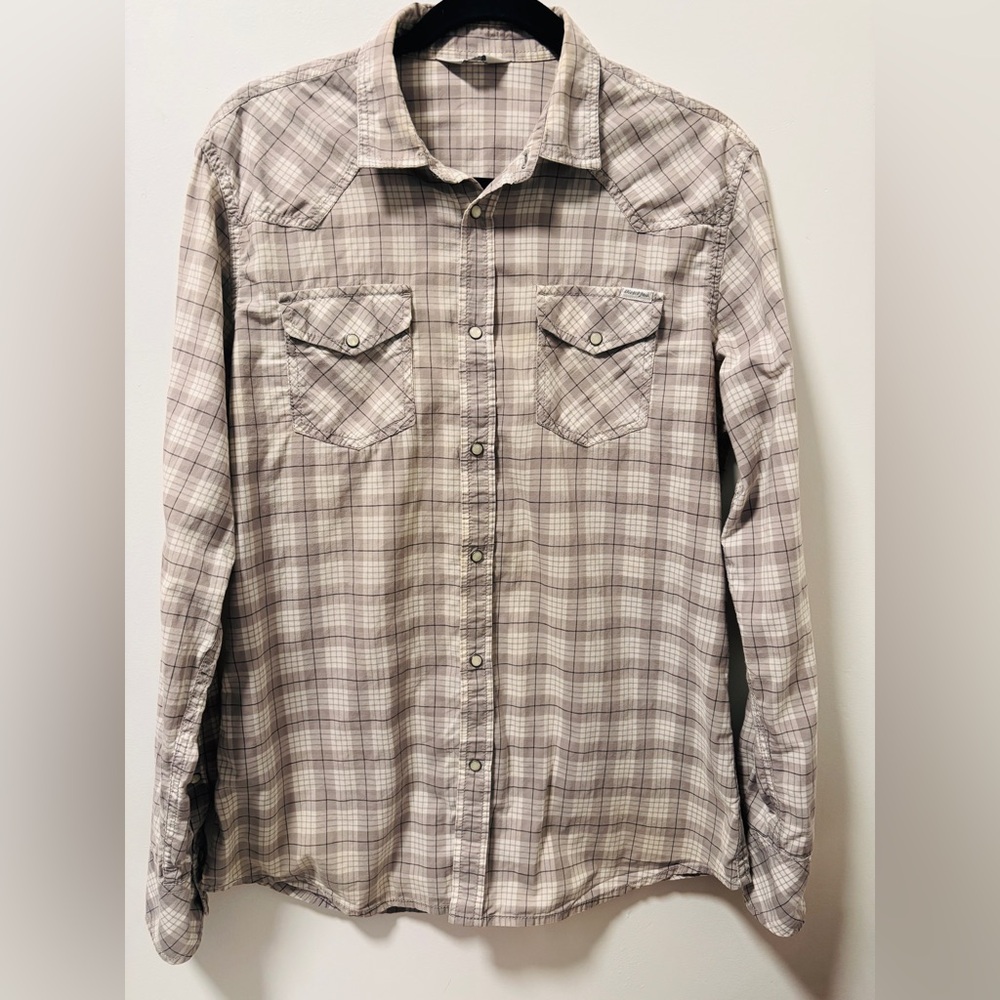 Diesel Gray, Black & White Plaids Western Cut Front Pockets Pearl Snap Closure M